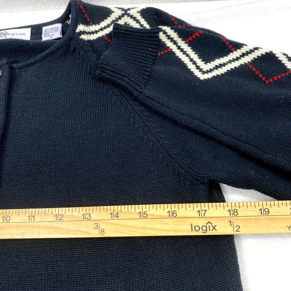 Vintage Marisa Christina Preppy Sweater Womens Small Cardigan Black Red White - Picture 6 of 11